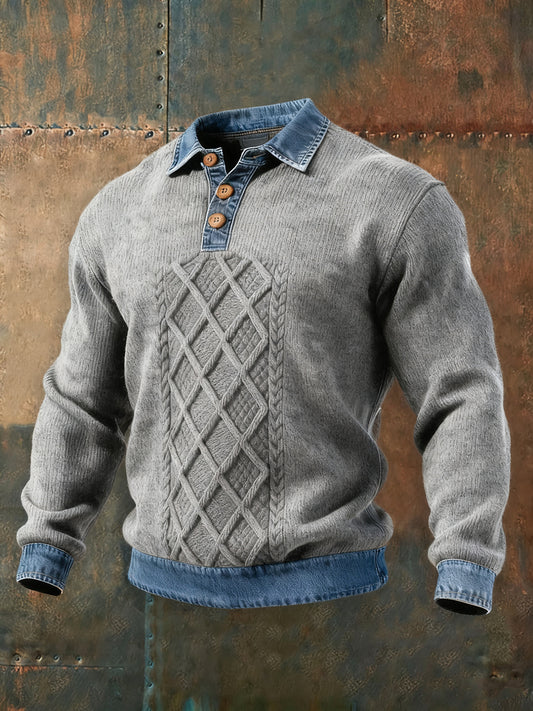 Men's Textured Denim Collar Sweatshirt