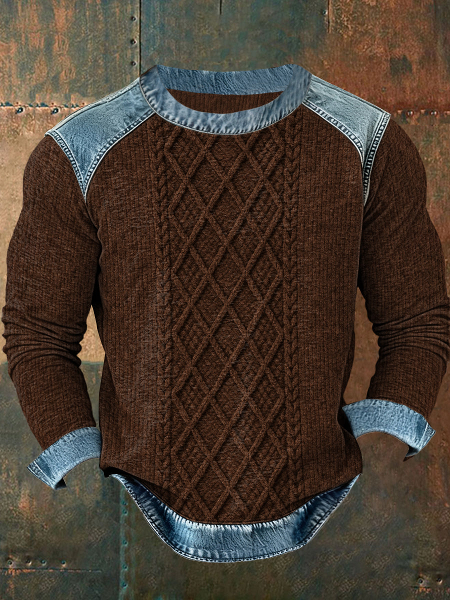 Men's Textured Denim Collar Sweatshirt