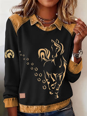 Women's Retro Horse Print Horse Lovers Casual Sweatshirt