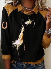 Women's Retro Horse Print Horse Lovers Casual Sweatshirt