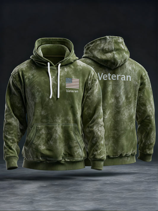 Men's Vintage Veteran USA Flag Print Casual Hoodie