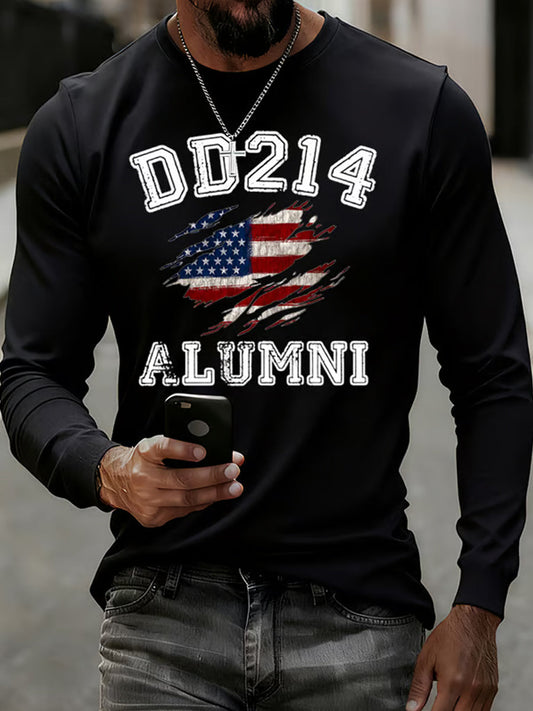 Men's Vintage DD-214 Alumni Veteran Print Casual Long Sleeve T-Shirt