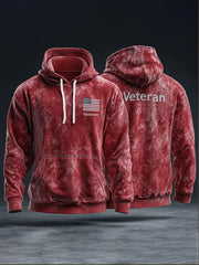 Men's Vintage Veteran USA Flag Print Casual Hoodie