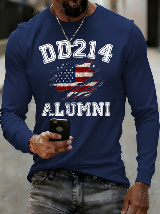 Men's Vintage DD-214 Alumni Veteran Print Casual Long Sleeve T-Shirt