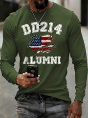 Men's Vintage DD-214 Alumni Veteran Print Casual Long Sleeve T-Shirt