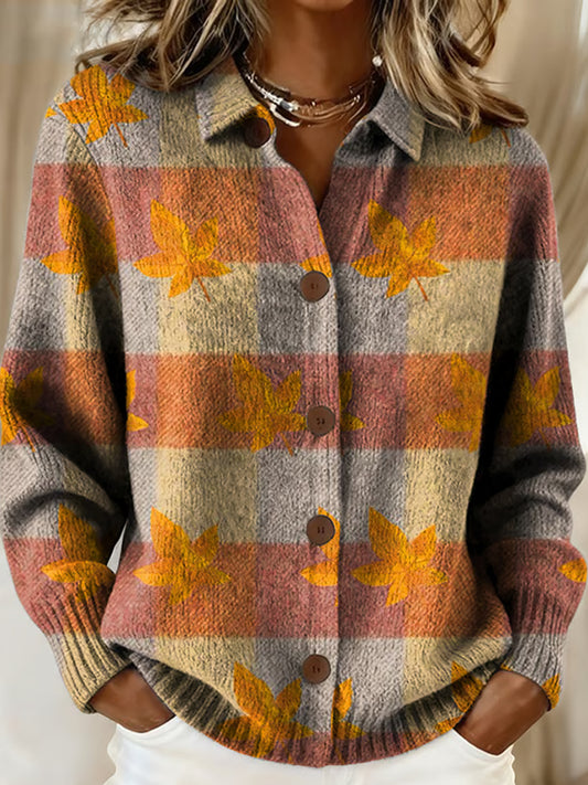 Women's Retro Color Block Stripes Print Casual Cardigan