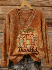 Women's Thanksgiving Day Thankful  Pumpkin Print Top