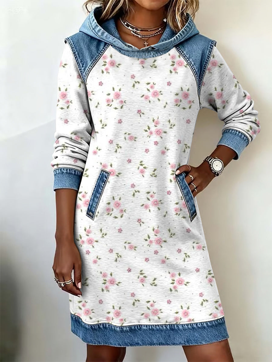 Women's Breast Cancer Pink Floral Patchwork Art Dress