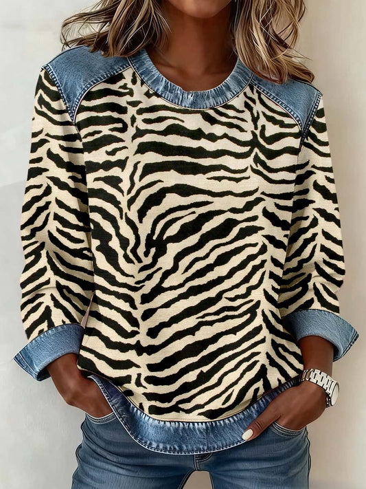 Women's Abstract Art Line Pattern Patchwork Sweatshirt