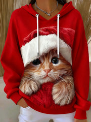 Women's Cute Christmas Cat  Art Drawstring Hoodie