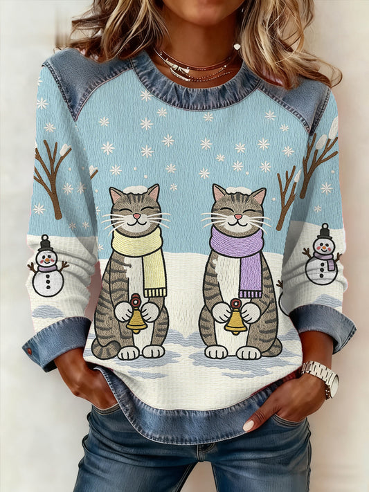Women‘s Cute Winter Cat Print Cat Lovers Casual Sweatshirt