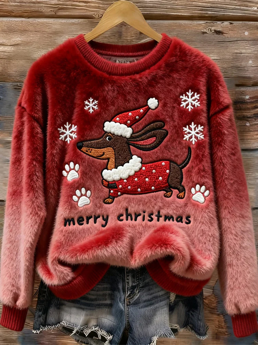 Women's  Christmas Dachshund Dog  Art Cozy Flannel Sweater