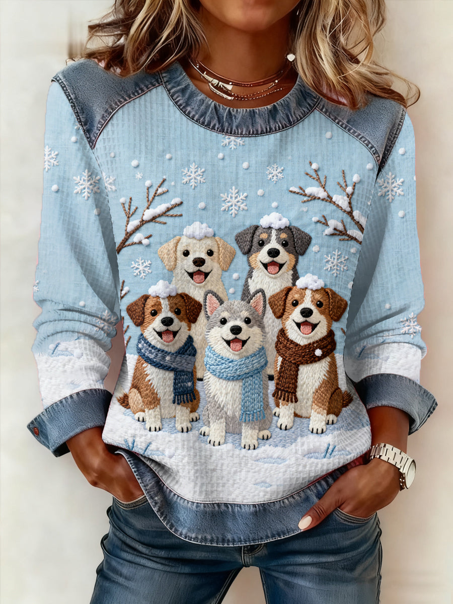 Women‘s Cute Winter Dogs Print Dog Lovers Casual Sweatshirt
