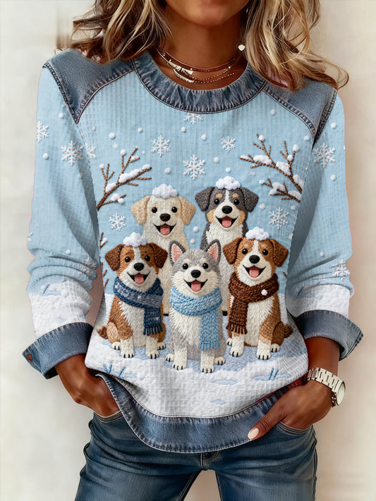 Women‘s Cute Winter Dogs Print Dog Lovers Casual Sweatshirt