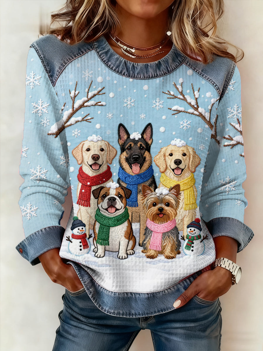 Women‘s Cute Winter Dogs Print Dog Lovers Casual Sweatshirt