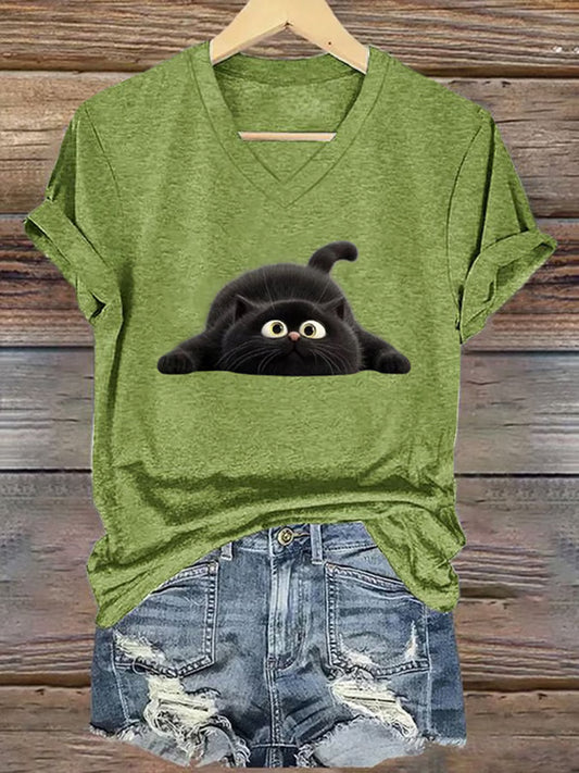 Women's Funny Black Cat Short Sleeve T-Shirt