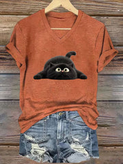 Women's Funny Black Cat Short Sleeve T-Shirt