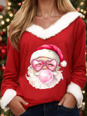 Women’s Santa Claus Printed Fleece-Lined Top