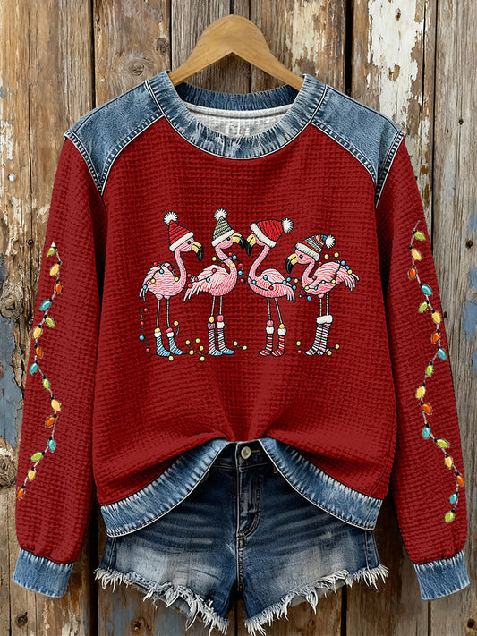 Women's Christmas Flamingo Print Casual Top