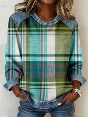 Women's Vintage Plaid Pattern Patchwork Sweatshirt