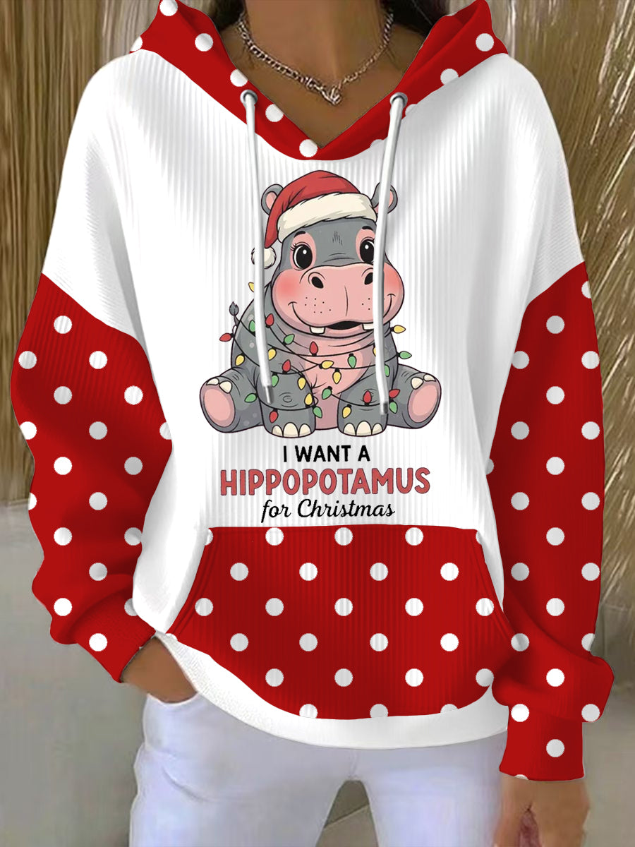 Women's I Want A Hippopotamus For Christmas Casual Hoodie