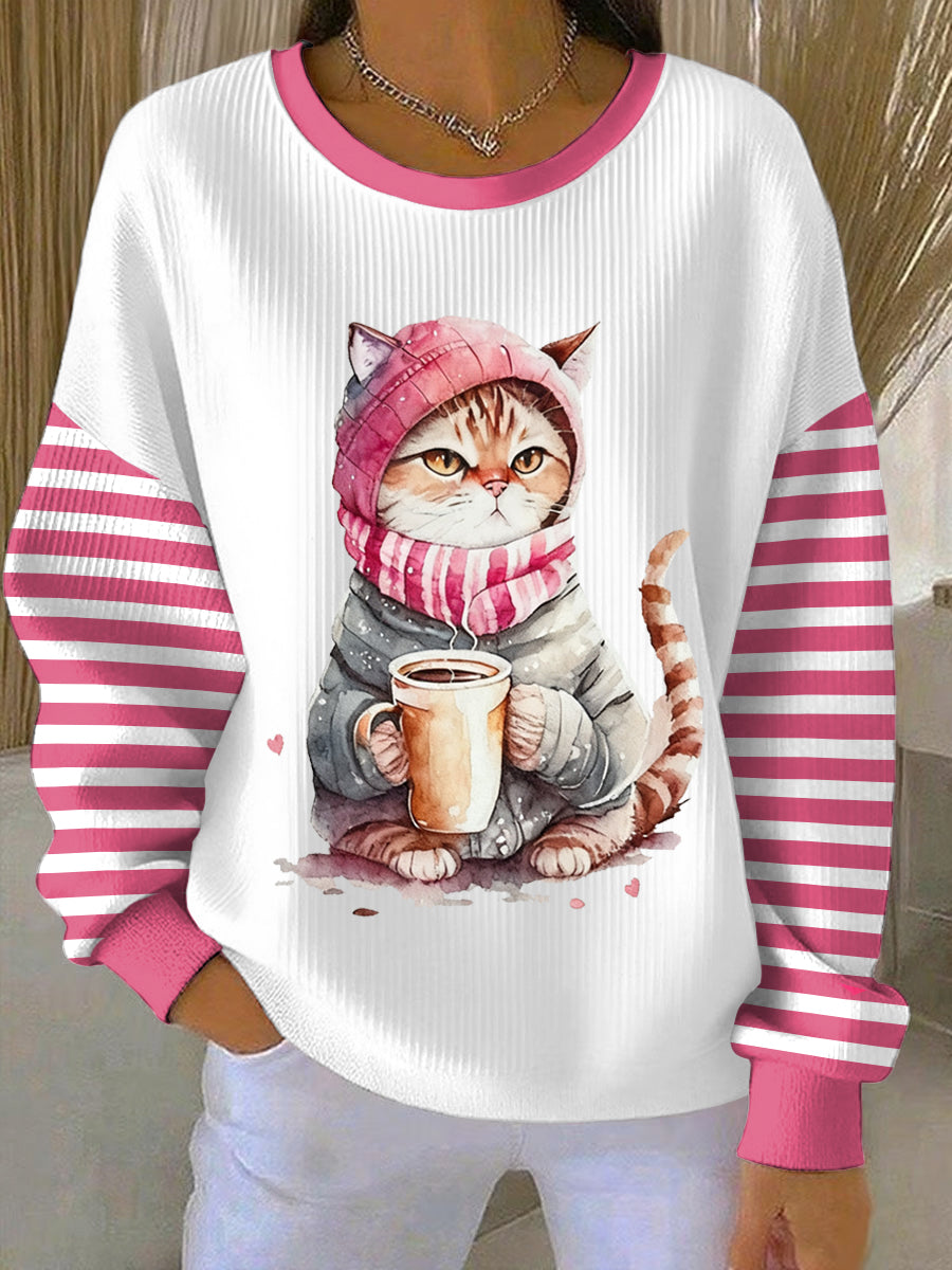 Women‘s Cute Winter Cat Print Cat Lovers Casual Sweatshirt