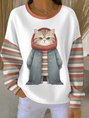 Women‘s Cute Winter Cat Print Cat Lovers Casual Sweatshirt