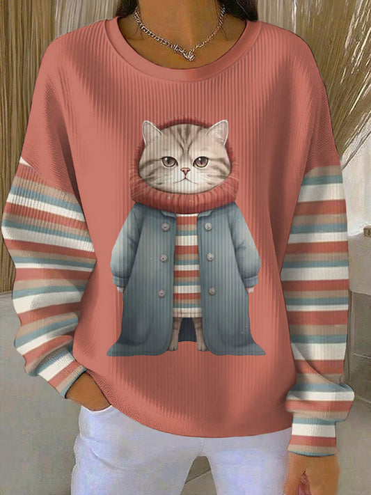 Women‘s Cute Winter Cat Print Cat Lovers Casual Sweatshirt