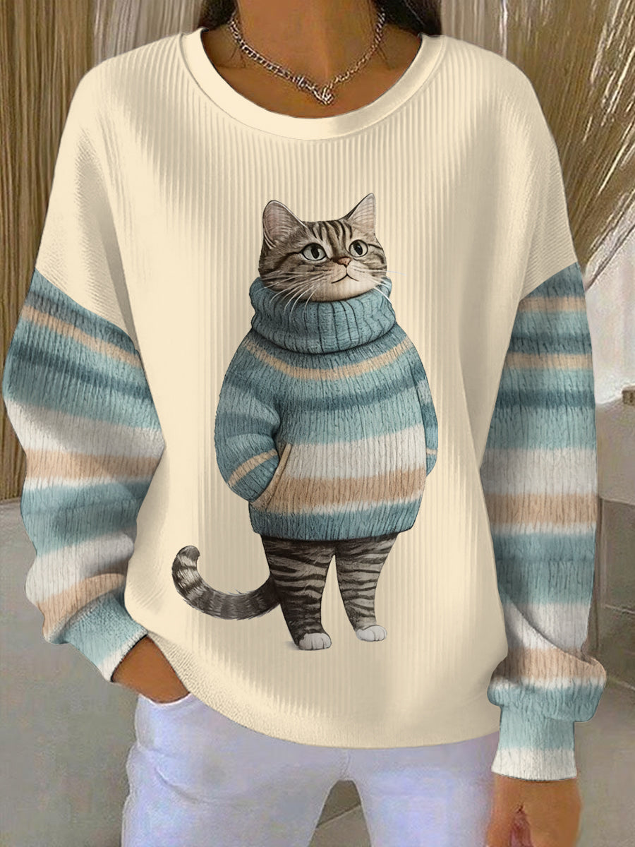 Women‘s Cute Winter Cat Print Cat Lovers Casual Sweatshirt