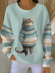 Women‘s Cute Winter Cat Print Cat Lovers Casual Sweatshirt
