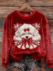 Women's Christmas Sleeping Fuzzy Dog Art Cozy Plush Sweatshirt