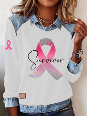 Women's Breast Cancer Awareness Survivor Pink Ribbon Casual  Top