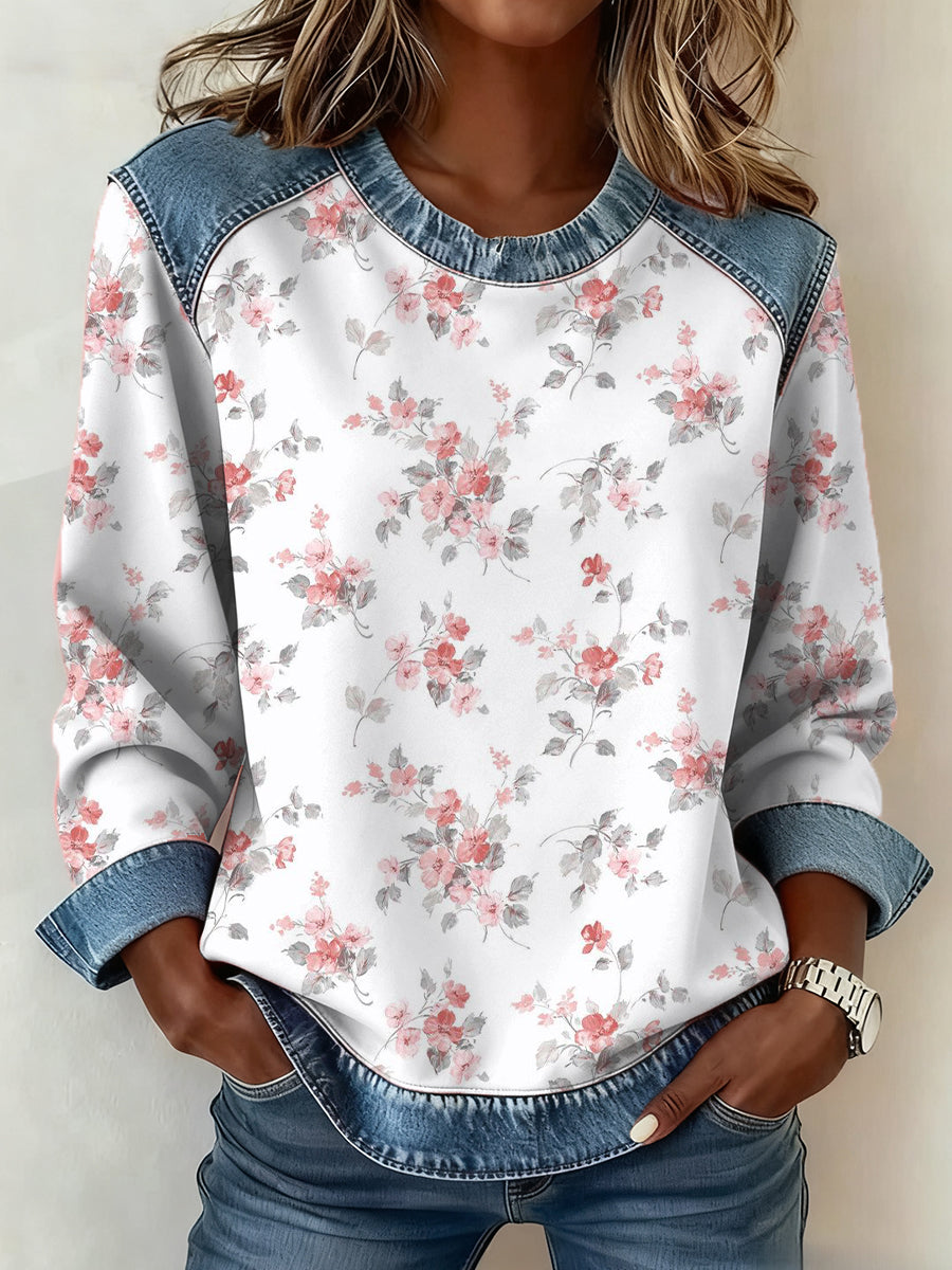 Women's Breast Cancer Pink  Pattern Patchwork Art Sweatshirt