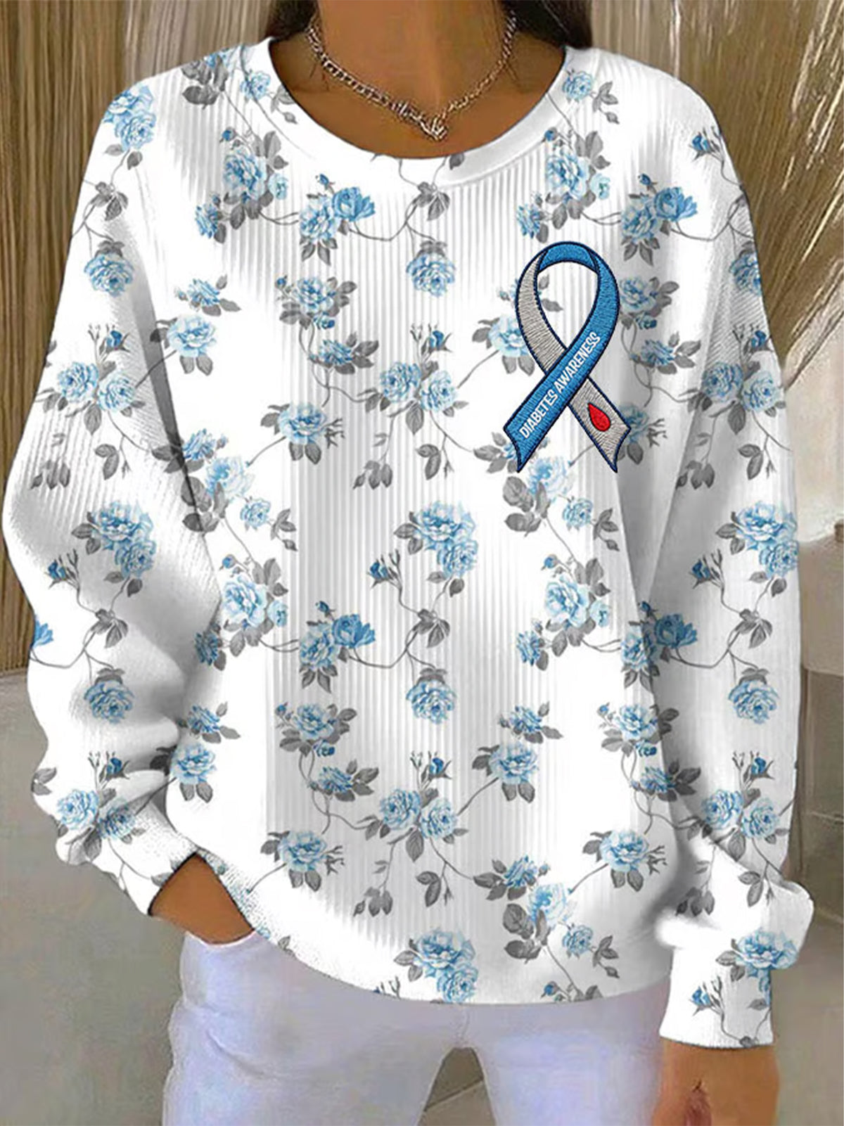 Women's Diabetes Awareness Print Casual Sweatshirt
