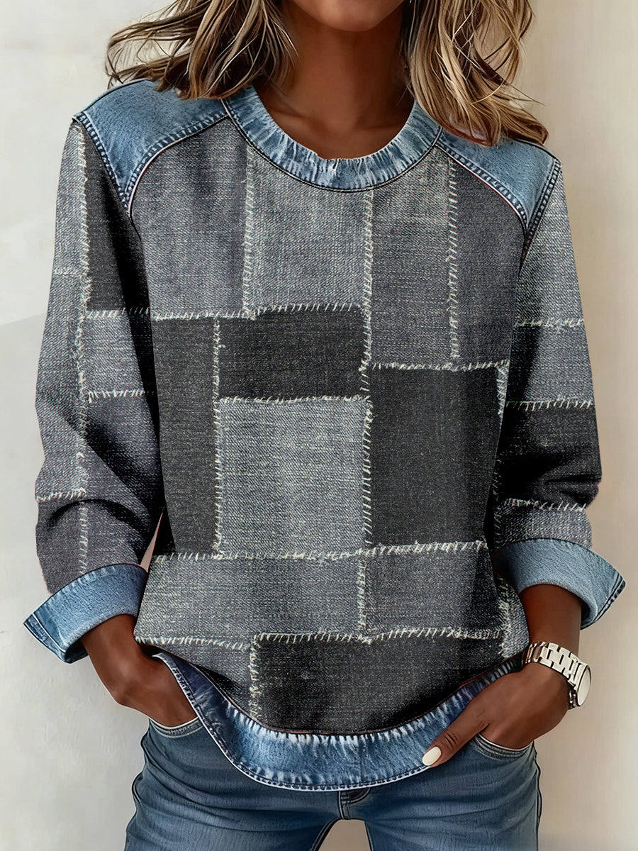 Women's Geometric Pattern Patchwork Art Sweatshirt