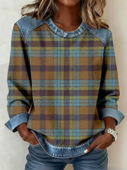 Women's Vintage Plaid Pattern Patchwork Art Sweatshirt