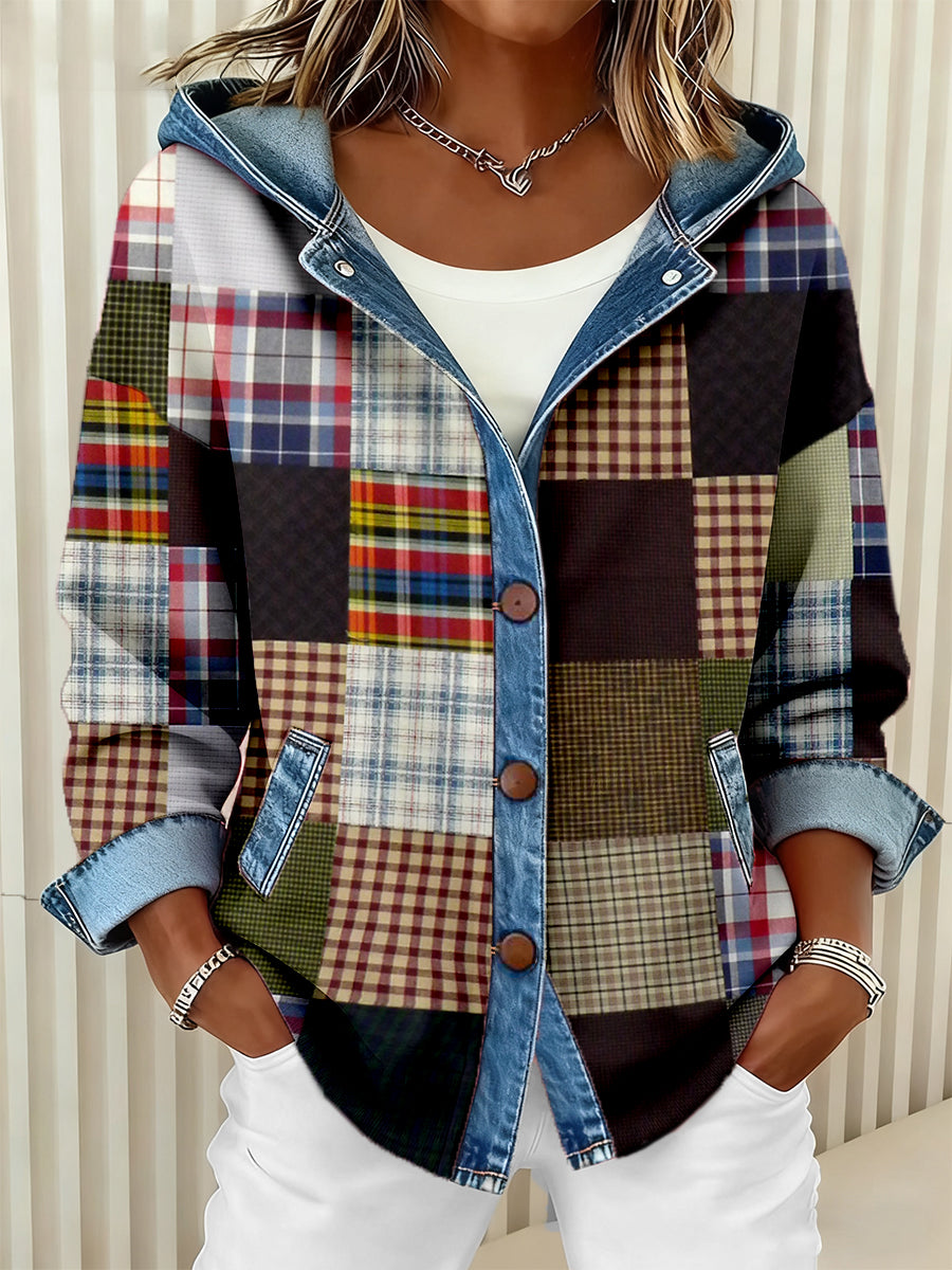 Women's Vintage Plaid Pattern Patchwork Art Cardigan