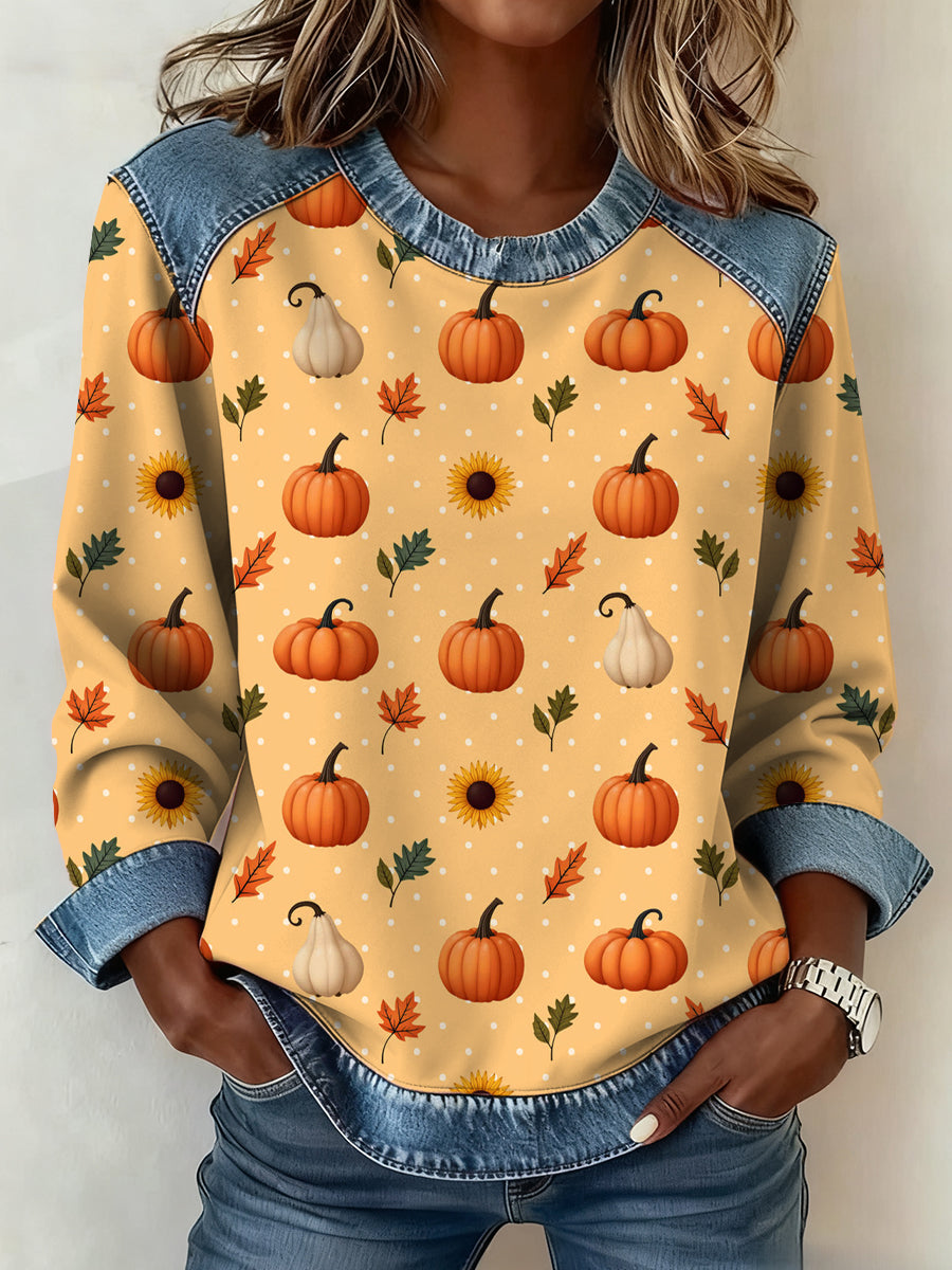 Women's Thanksgiving Pattern Patchwork Art Sweatshirt