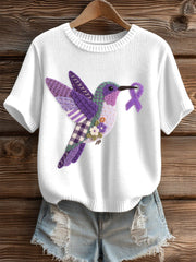 Women's Felt Art Hummingbird Pattern Cozy Knit Top