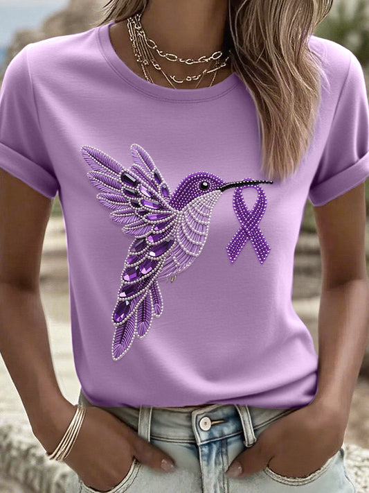 Women's Purple Hummingbird Pattern T-Shirt