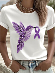Women's Purple Hummingbird Pattern T-Shirt