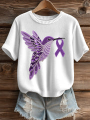 Women's Purple Hummingbird Pattern Cozy Knit Top