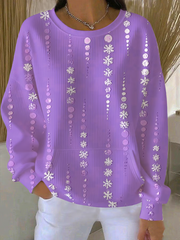 Women's Autumn Purple Printed Ribbed Round-Neck Sweatshirt