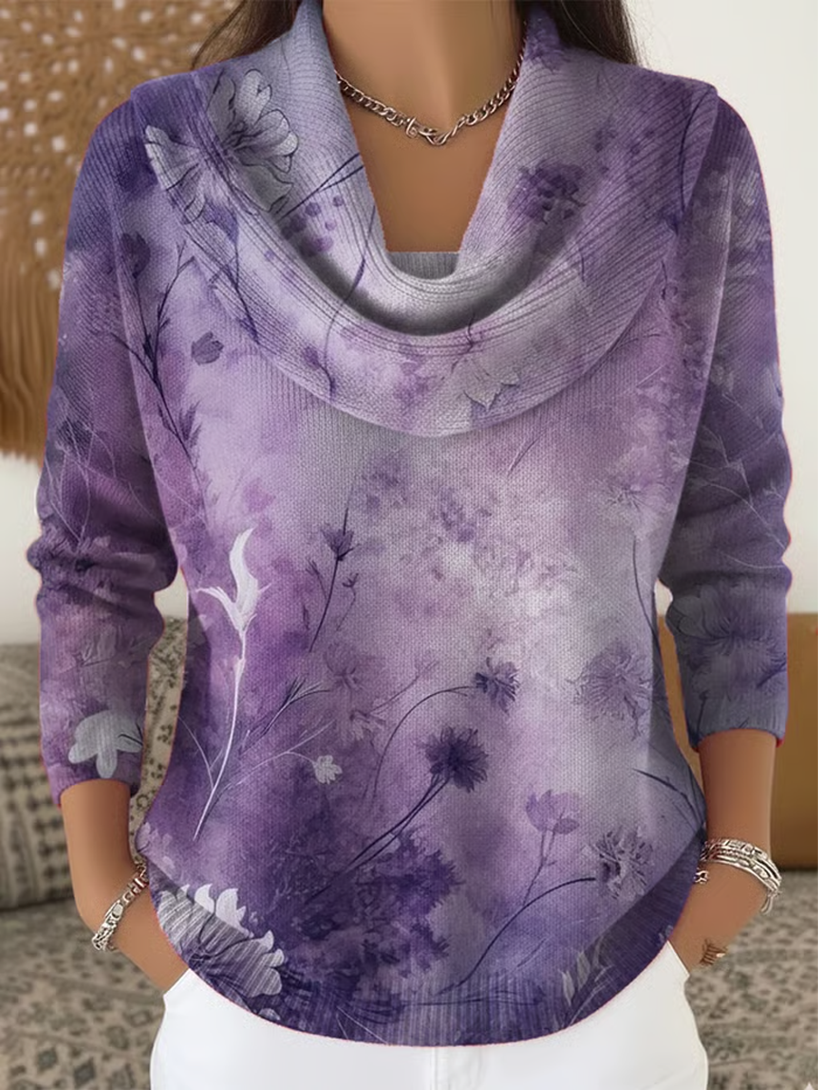 Women's Artz Purple Floral Vintage Graphic Print Casual Top