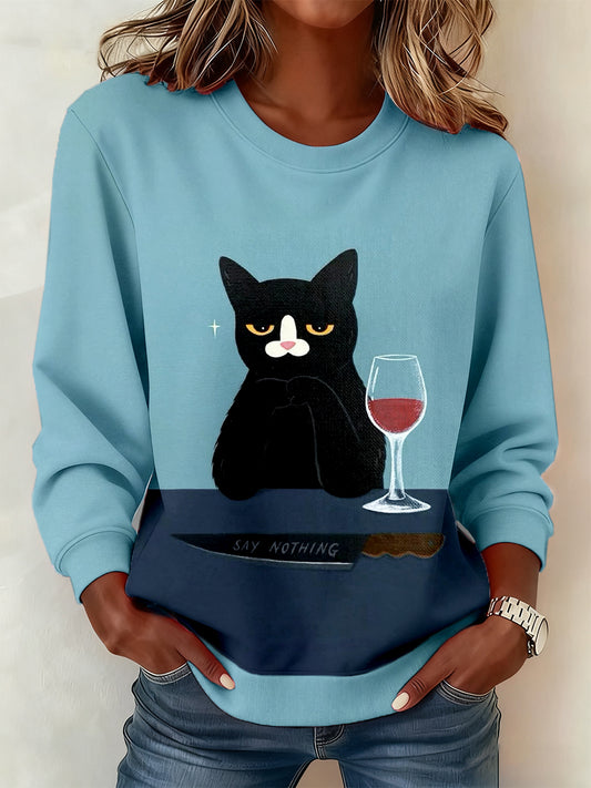 Women's Funny Cat Art Print Sweatshirt