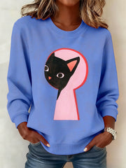 Women's Funny Cat Art Print Sweatshirt