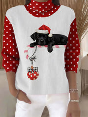 Women's Christmas Cute Dog Print Casual Turtleneck Sweater gracestitchs