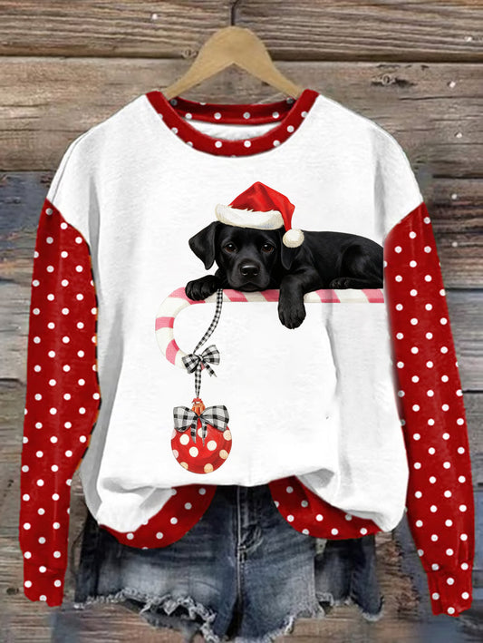Women's Christmas Cute Dog Print Casual Sweatshirt gracestitchs
