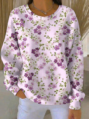 Women's Casual Purple Floral Texture Thickened Sweatshirt gracestitchs