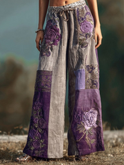 Women's Vintage Purple Roses  Patchwork Pants gracestitchs